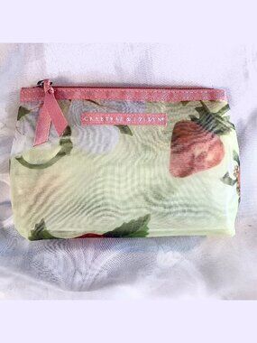 Crabtree & Evelyn Travel Makeup Bag Floral Strawberry 7” Zipper Translucent